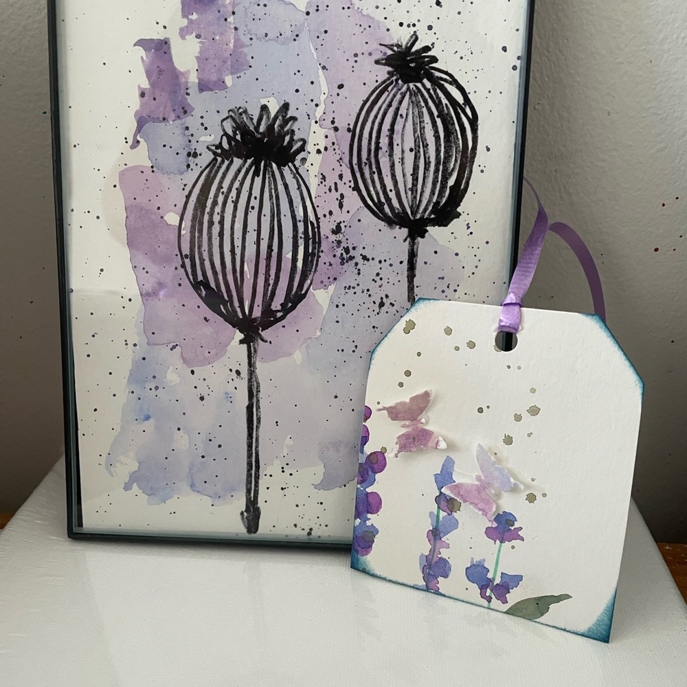 Purple poppies watercolor & gift tags